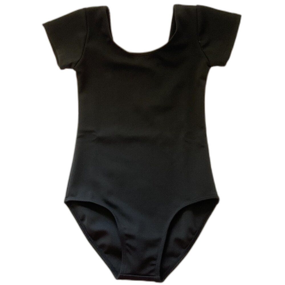 •	NWOT Black Short Sleeve Leotard Dance Ballet Gymnastics Size 120 (5-7) Unisex
